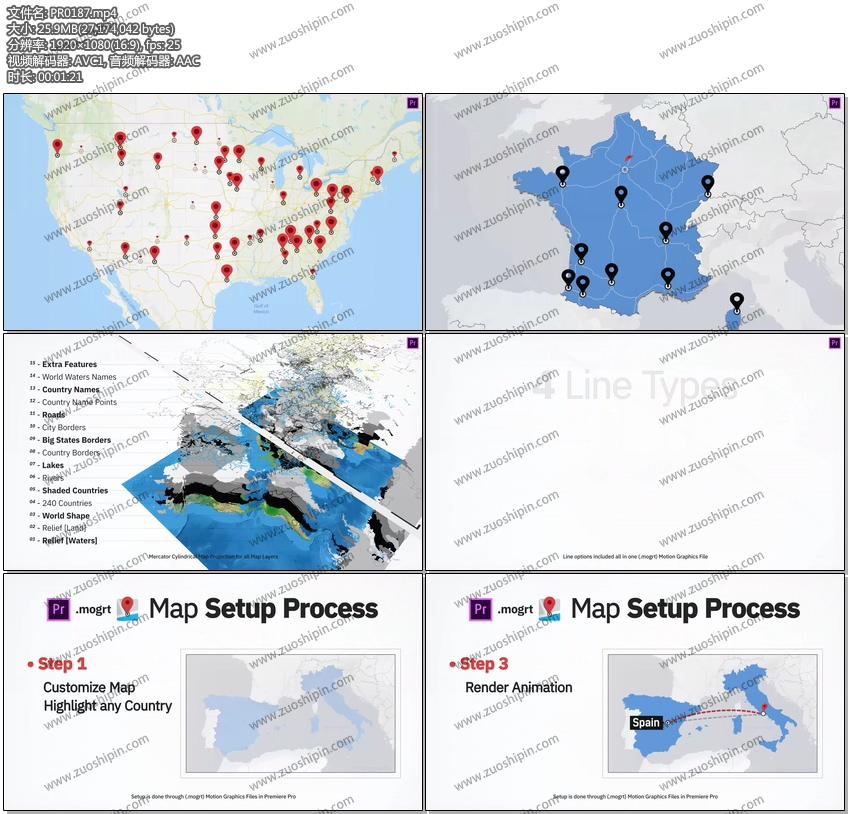 PR预设-世界地图连线动画PR模板素材World Map ToolKit for Premiere 