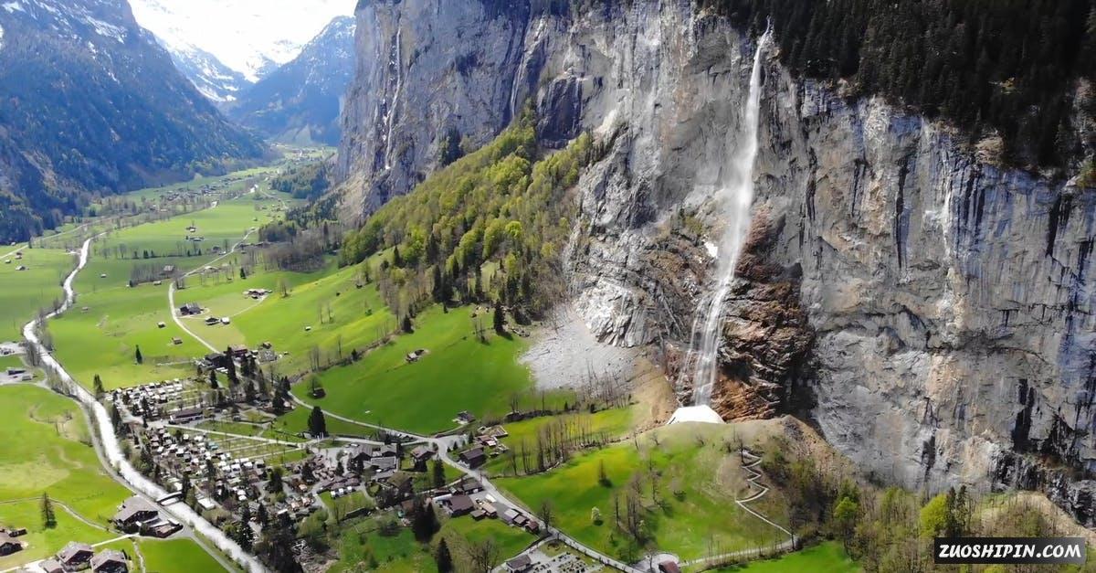 3512545|劳特布龙嫩乡镇的村庄航拍山崖瀑布视频素材插图