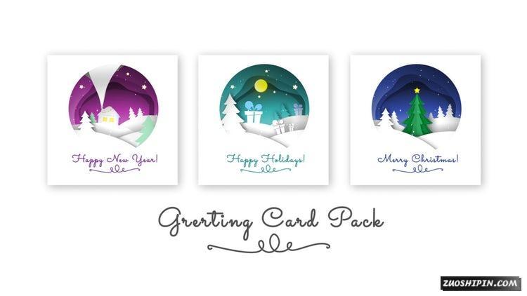 AE模板|3套三维假日贺卡套装视频素材模板#Holiday Greeting Card Pack插图