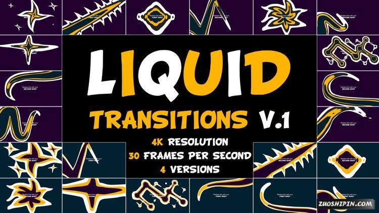 PR模板|液体转变卡通元素花字PR视频工程30组4K#Liquid Transitions V.1插图