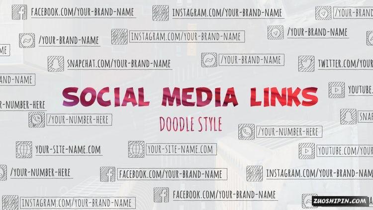 PR模板|涂鸦手绘风格字幕条文字包装PR视频工程#Social Media Links - Doodles插图