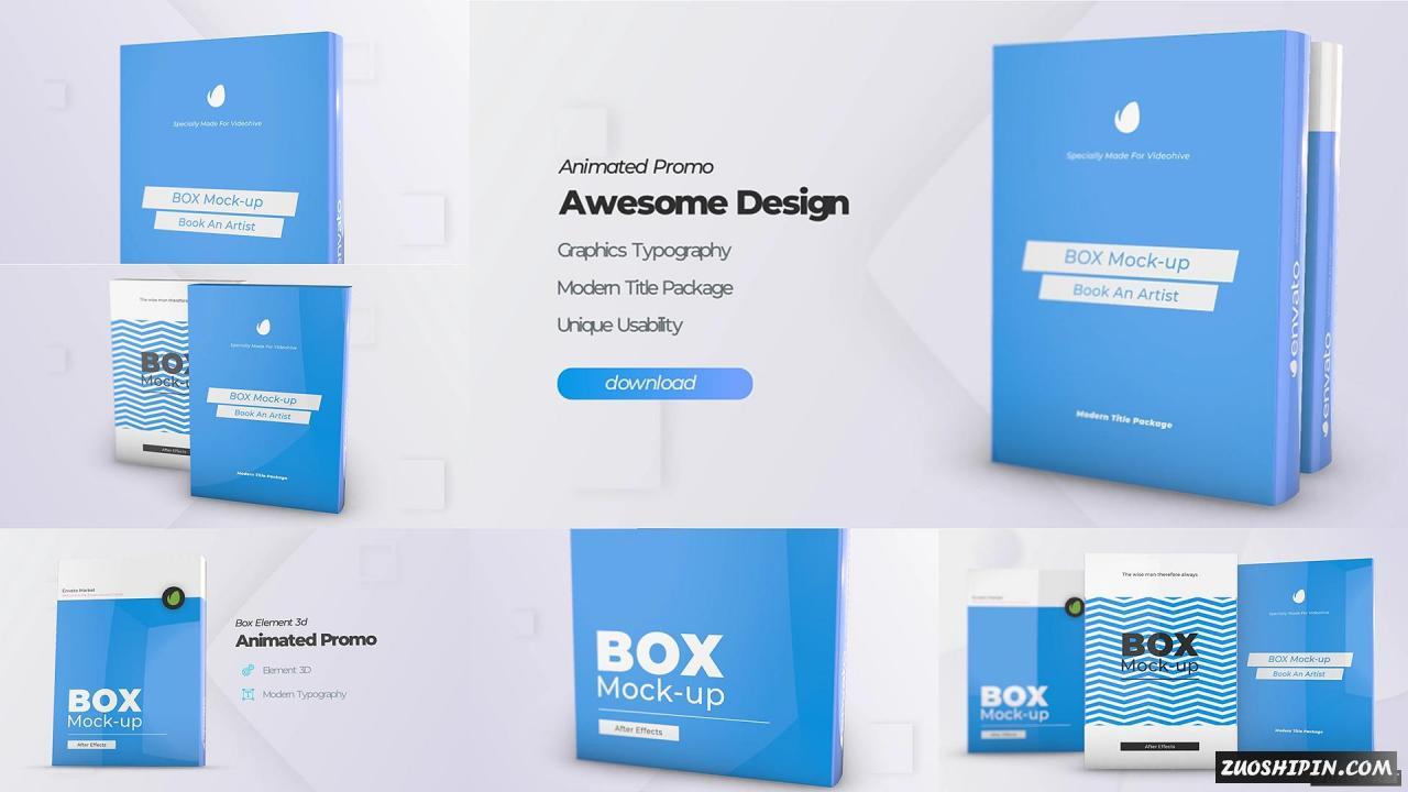 AE模板|书籍杂志软件盒子包装封面设计AE模板视频素材 Box Product Pack Mockup插图(14)