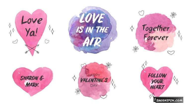 PR模板|爱在空气中。彩色水墨水彩文字贴纸视频模版#Love Is In The Air. Watercolor Titles插图